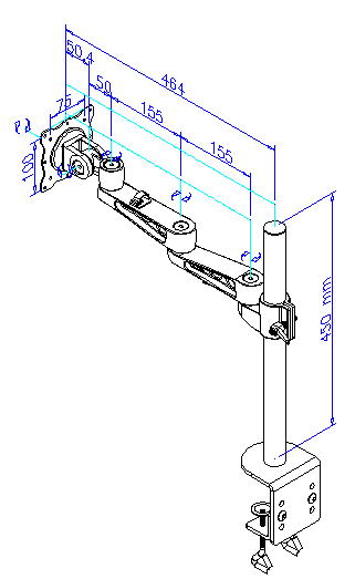 4軸式スウィベルモニターアーム　詳細図