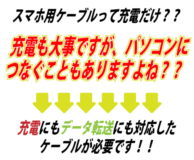 クイックチャージ対応カラフルmicroUSBケーブル　スマホの急速充電に